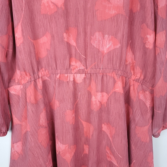 Halston Pintucked Georgette Blouson Ginko Dress Bracelet Sleeve Flounce SzL Pink - Picture 5 of 9